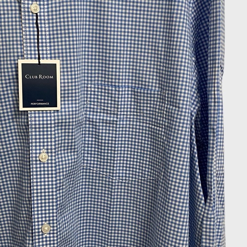 NWT Club Room Performance Button Down Shirt Men's Sz 3XL Blue White Check Preppy - Picture 8 of 16